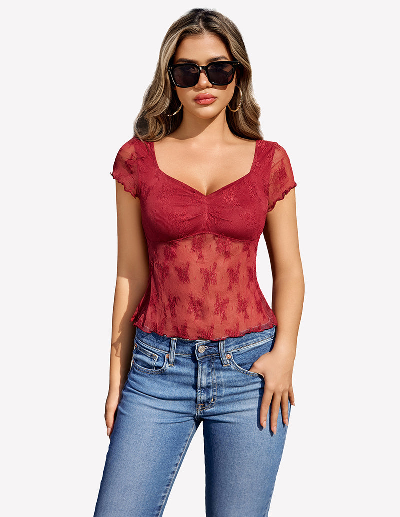 Lace Mesh Short Sleeve FShirt