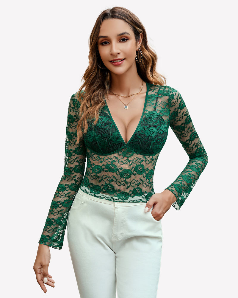 Mesh Long Sleeve Blouse FLace Top