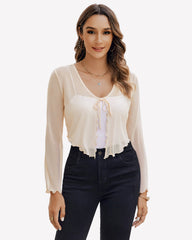 Sheer Shrug Tie Front Mesh Shawl Top