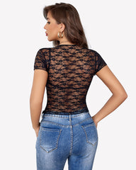 Lace Tops Short Sleeve Mesh Shirts