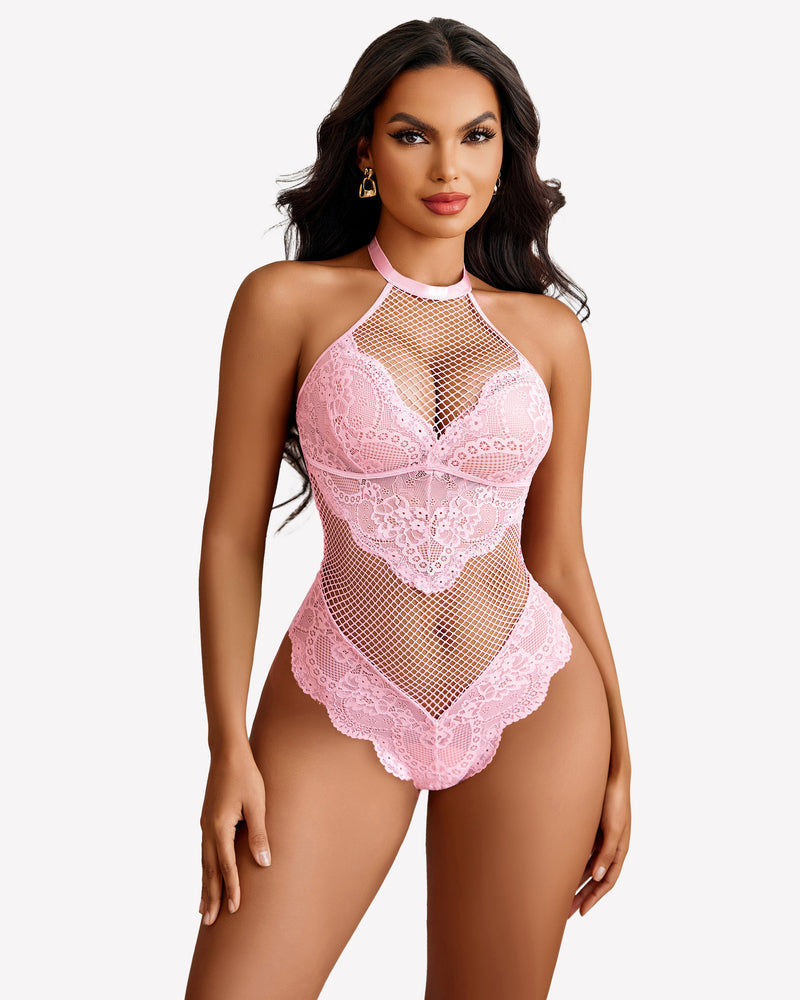 Mesh One Piece Halter Teddy