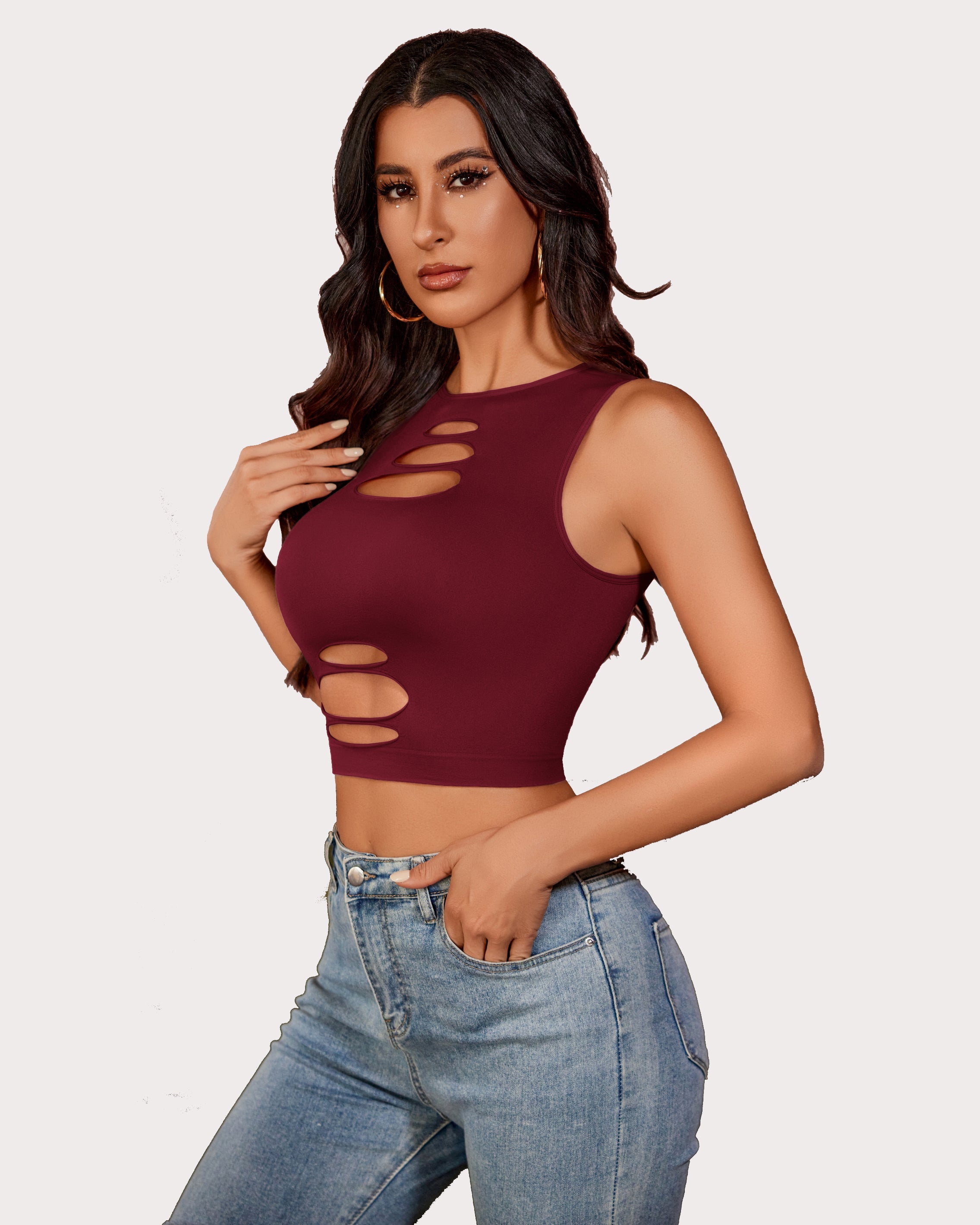 Fishnet Top Cut Out Crop Tank Top