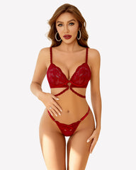 Lace Bra with Thong 2 Piece Sets