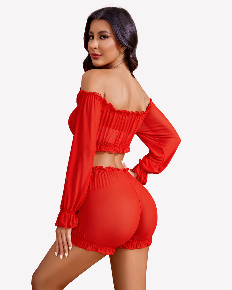 Off Shoulder Ruffle Bra and Panty Set
