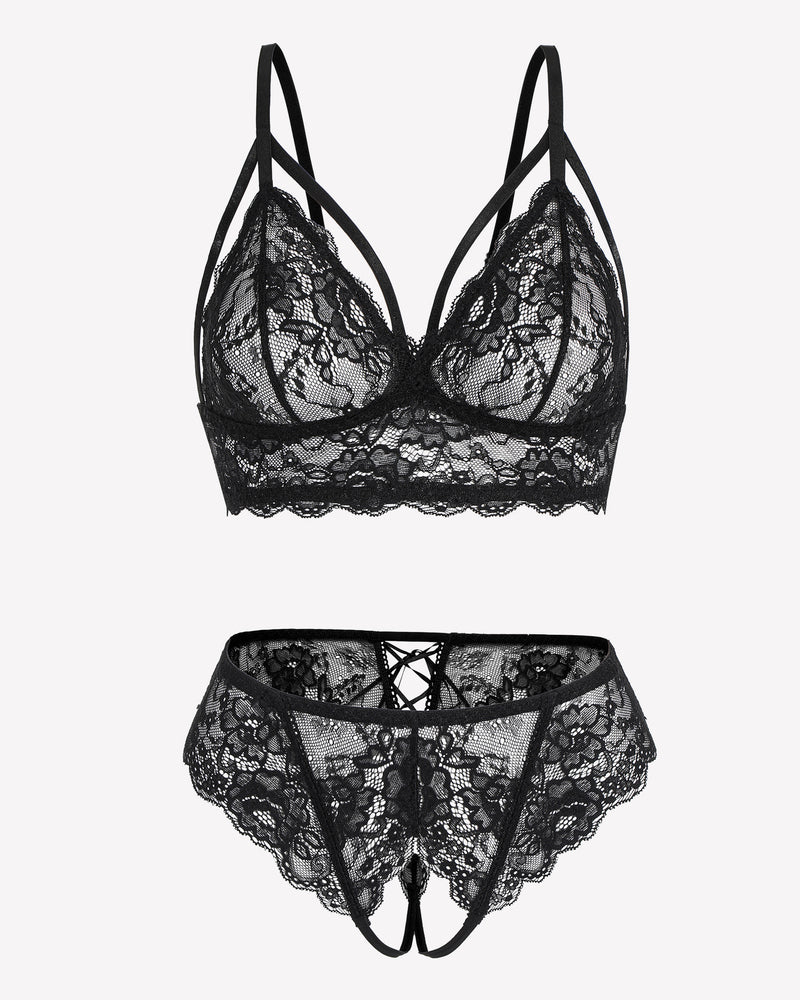 2 Piece Lace Bra and Tie-Strap Panties Set
