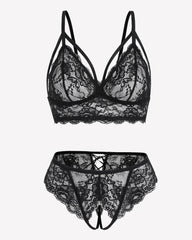 2 Piece Lace Bra and Tie-Strap Panties Set