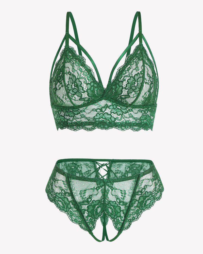 2 Piece Lace Bra and Tie-Strap Panties Set
