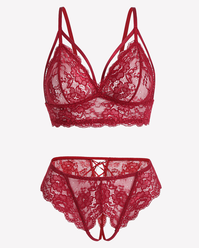2 Piece Lace Bra and Tie-Strap Panties Set