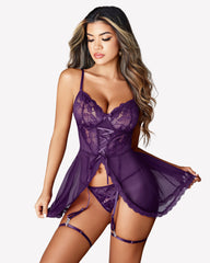 Open Front Mesh Babydoll with Garter Belts