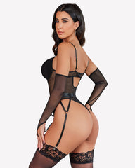 Mesh Garter Teddy with 1 Pair Oversleeves