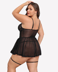 Plus Size Lace Babydoll with Garter Belt