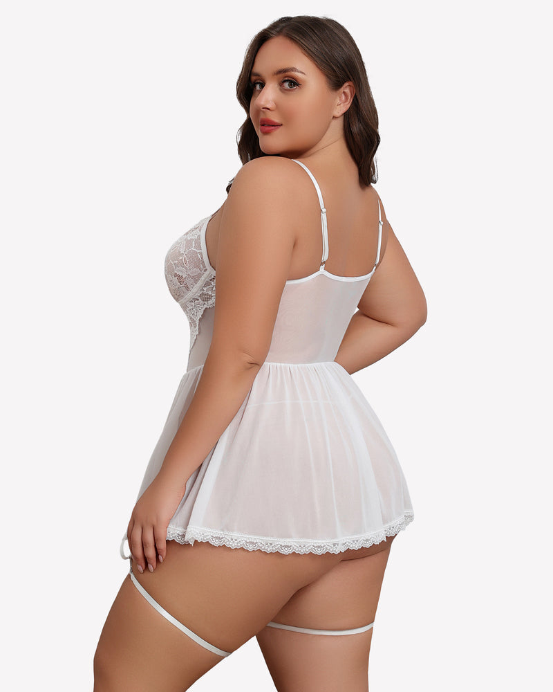 Plus Size Lace Babydoll with Garter Belt