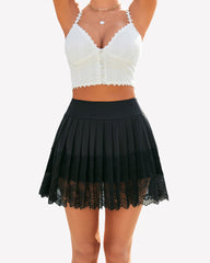 Pleated Lace High Waist Mini Skirts