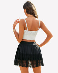 Pleated Lace High Waist Mini Skirts