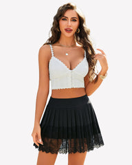 Pleated Lace High Waist Mini Skirts