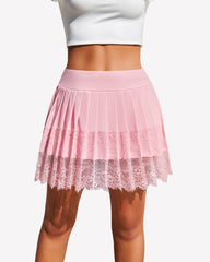 Pleated Lace High Waist Mini Skirts