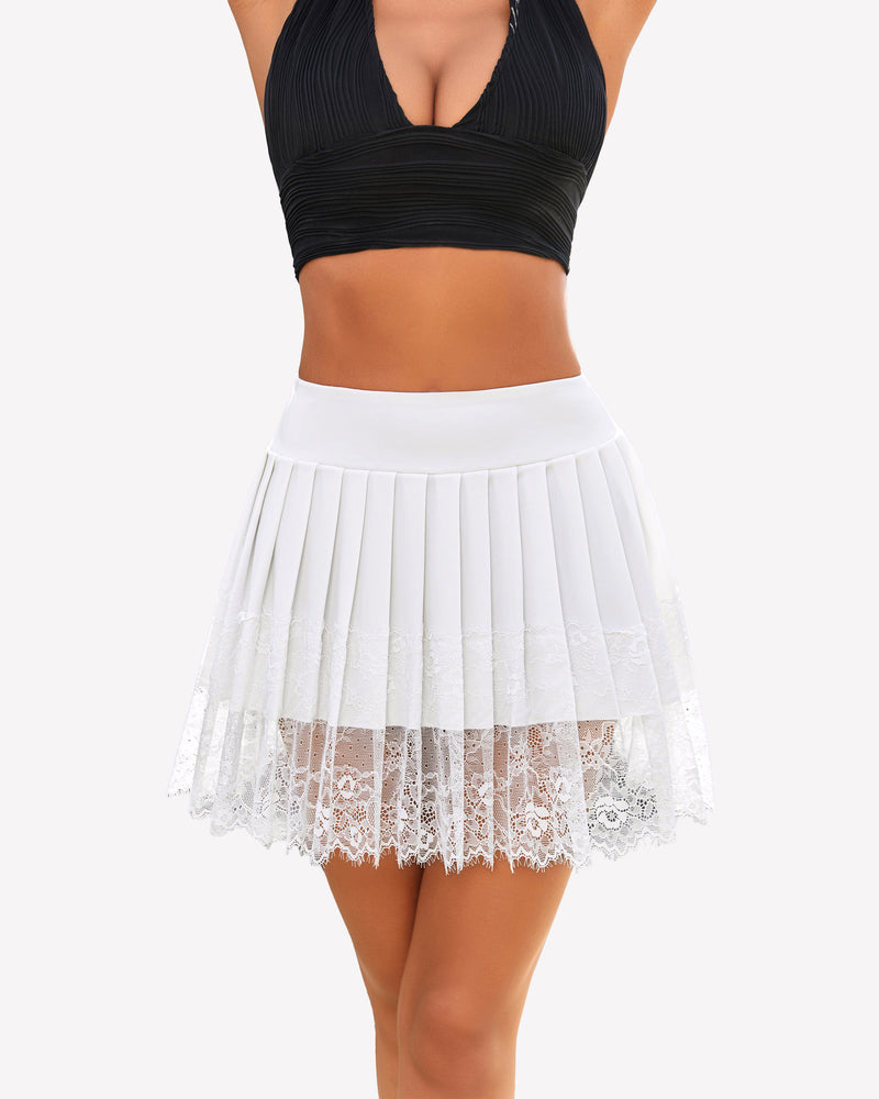 Pleated Lace High Waist Mini Skirts