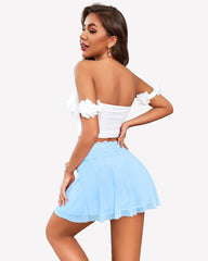 Pleated Skirt Lace Mesh Layered Ruffled Skirts