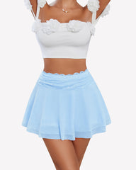 Pleated Skirt Lace Mesh Layered Ruffled Skirts