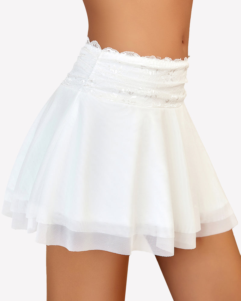 Pleated Skirt Lace Mesh Layered Ruffled Skirts