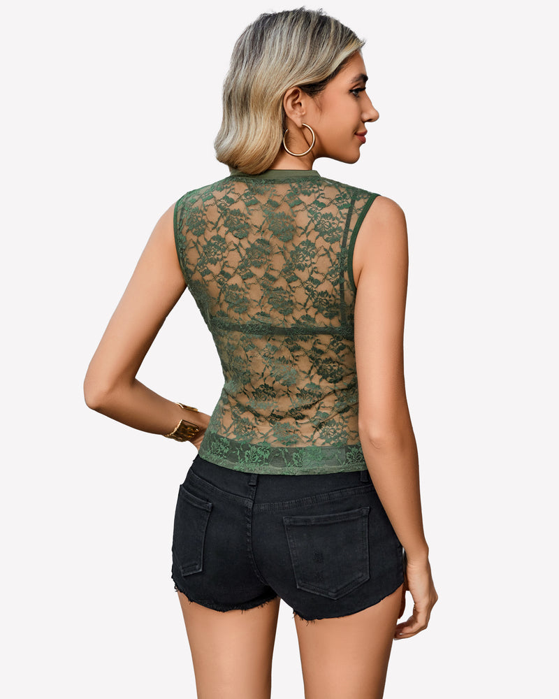 FLace Tank Top Mesh Sheer Blouses