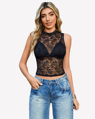 FLace Tank Top Mesh Sheer Blouses