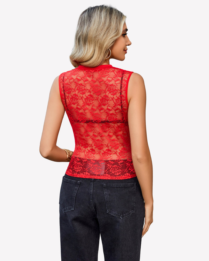 FLace Tank Top Mesh Sheer Blouses