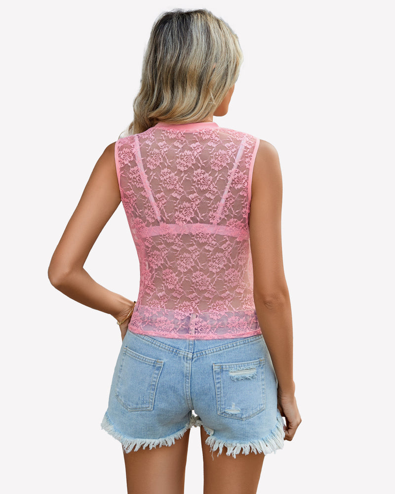 FLace Tank Top Mesh Sheer Blouses