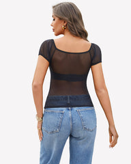 Short Sleeve Sheer Mesh Tops