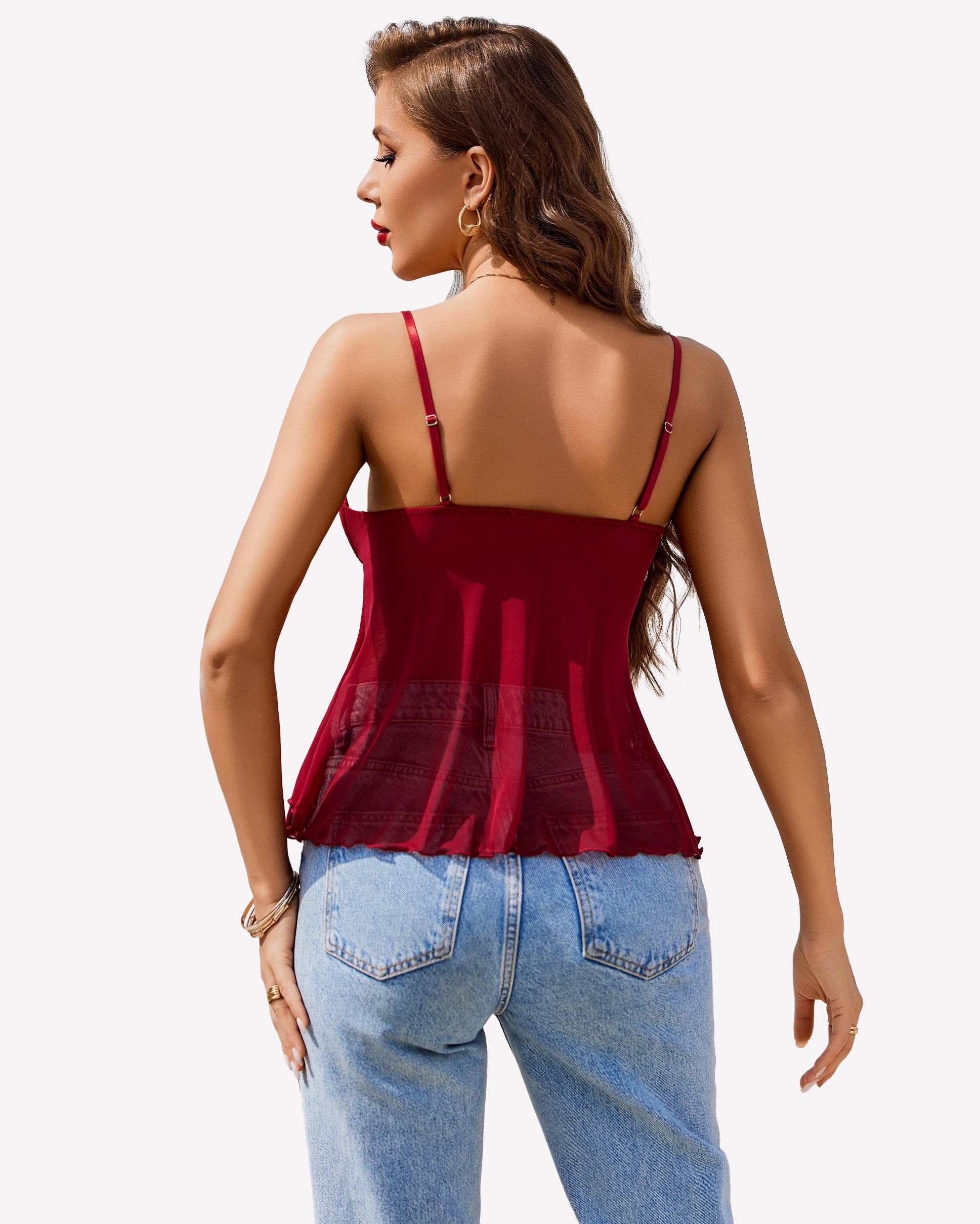 Y2k Cami Top Ruffle Flowy Tank Blouse