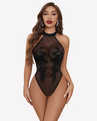 Mesh Sheer Emboroidered Bodysuit