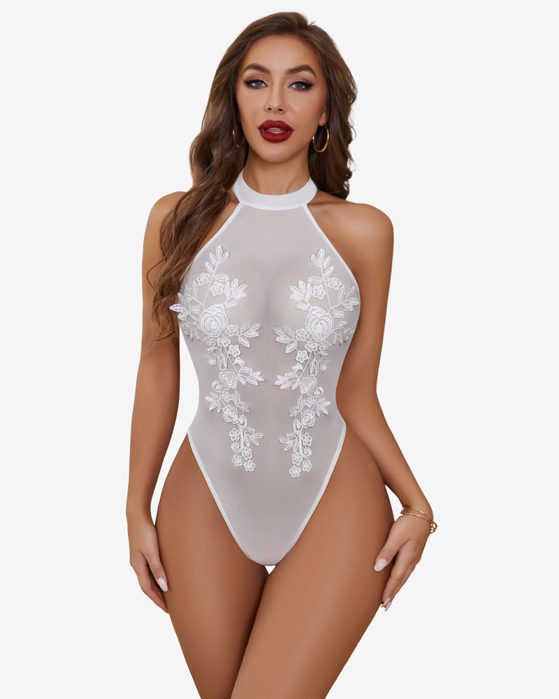 Mesh Sheer Emboroidered Bodysuit