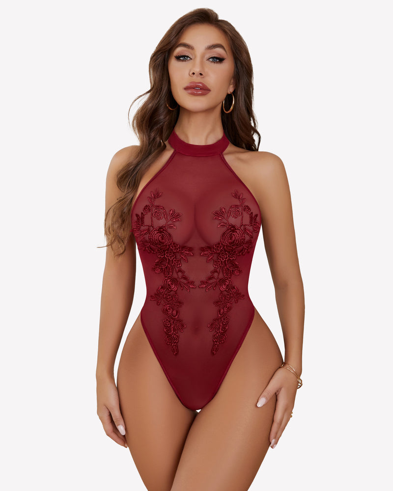 Mesh Sheer Emboroidered Bodysuit