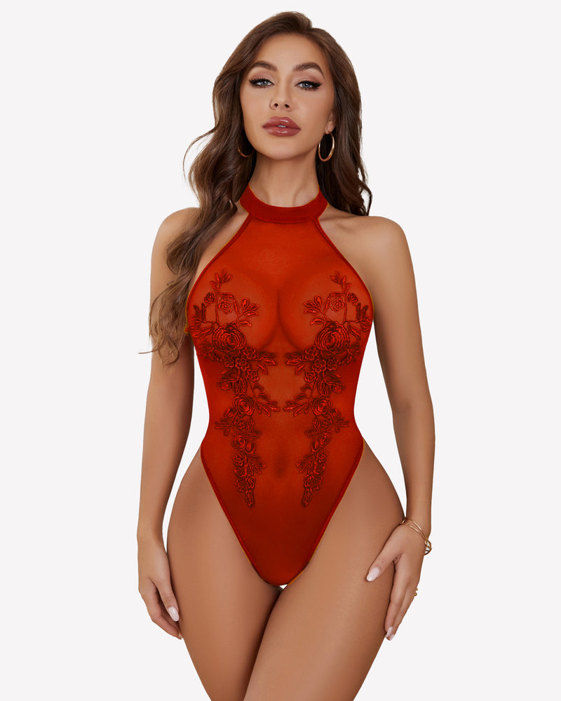Mesh Sheer Emboroidered Bodysuit