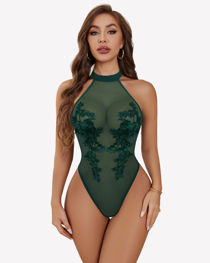 Mesh Sheer Emboroidered Bodysuit