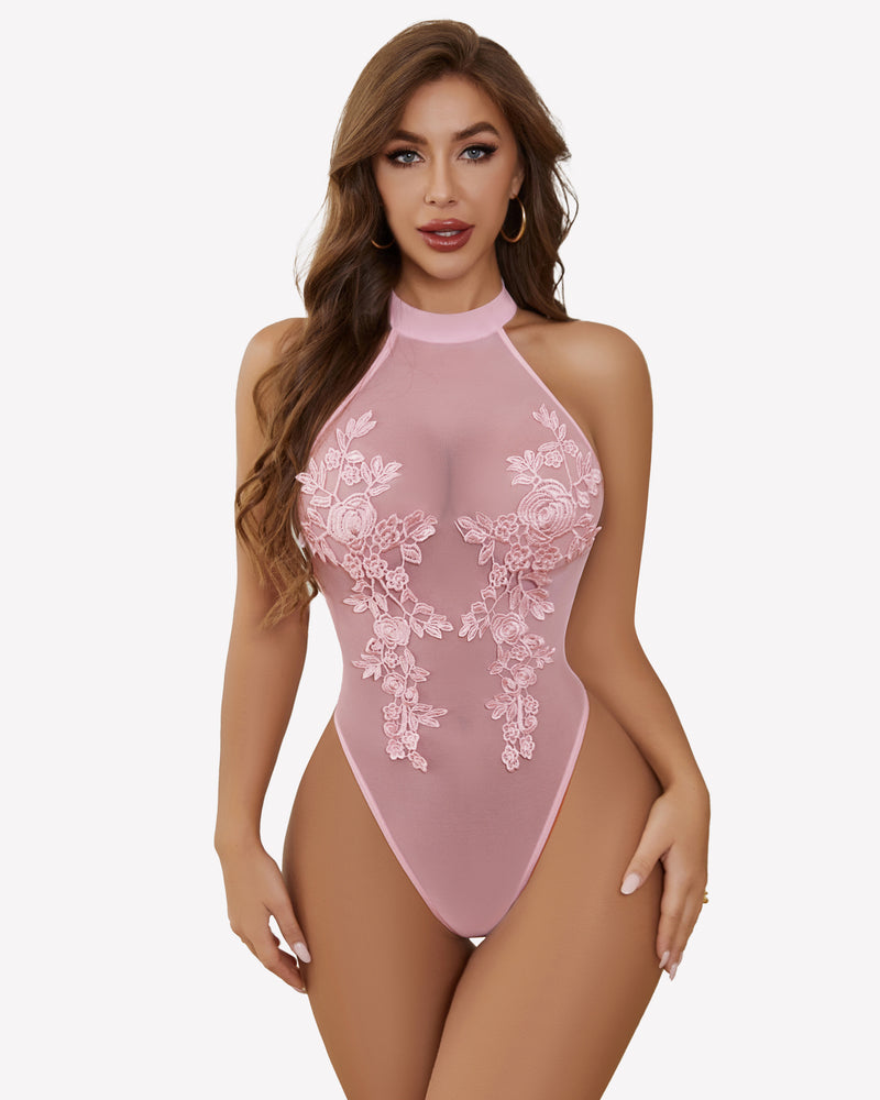Mesh Sheer Emboroidered Bodysuit