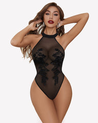 Mesh Sheer Emboroidered Bodysuit