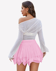 Mesh Y2K Drawstring Ruched Bow Short Skort
