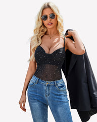 Mesh Cowl Neck Tank Top Sequin Shirt