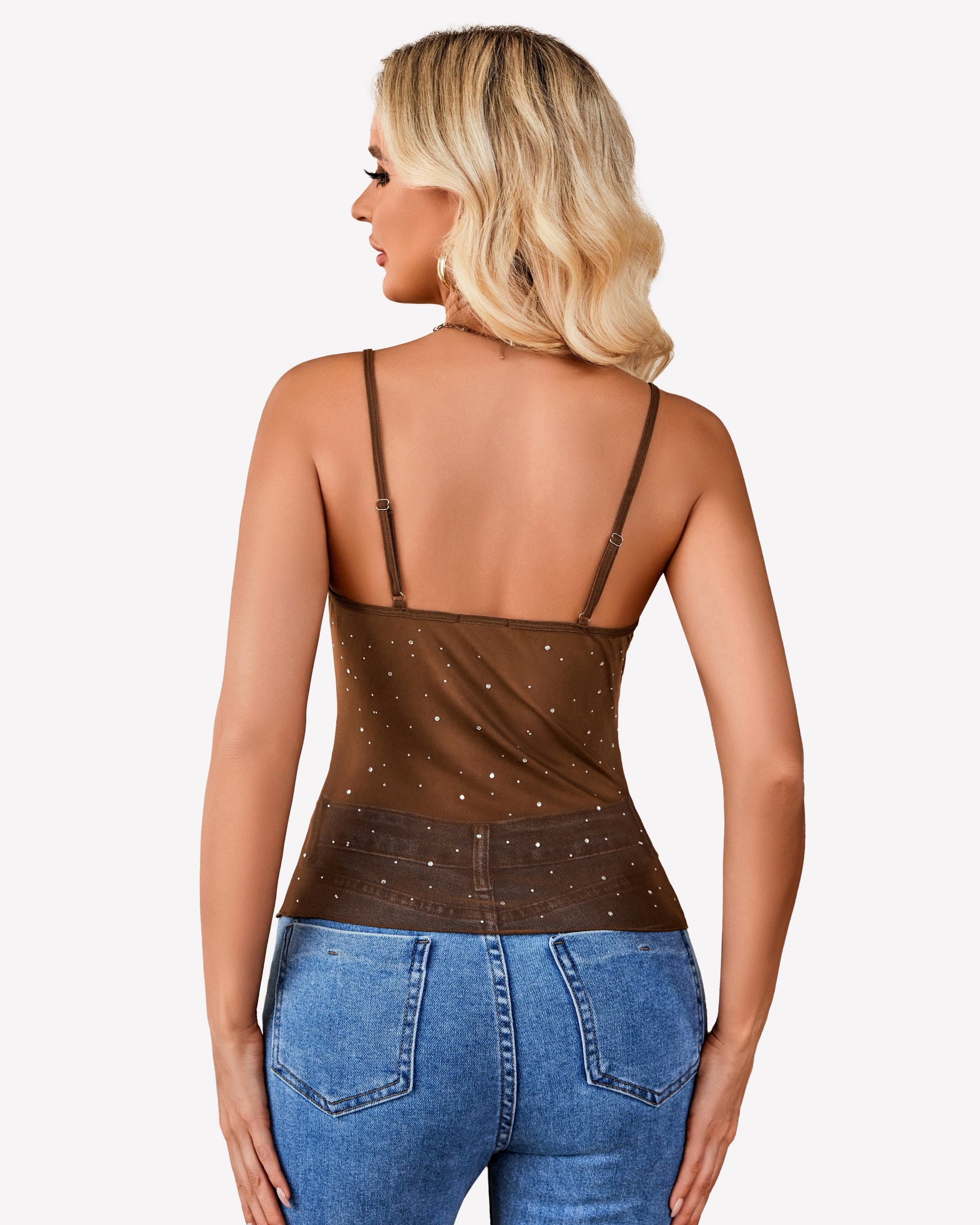 Mesh Cowl Neck Tank Top Sequin Shirt