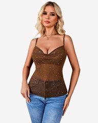 Mesh Cowl Neck Tank Top Sequin Shirt