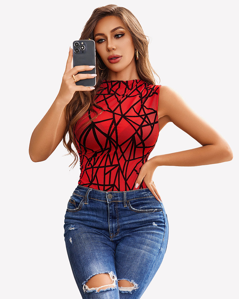 Sheer Sleeveless Ruched Mesh Bodysuits