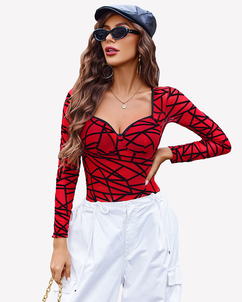 Long Sleeve Leopard Mesh Bodysuits