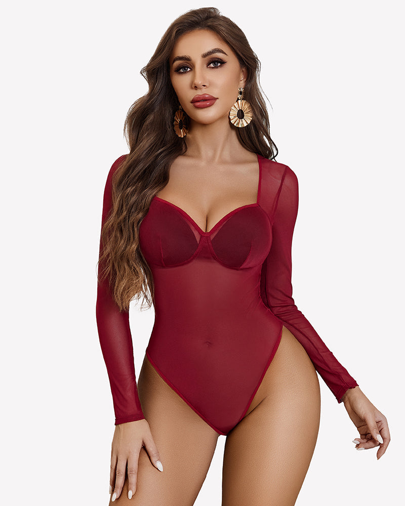 Long Sleeve Leopard Mesh Bodysuits