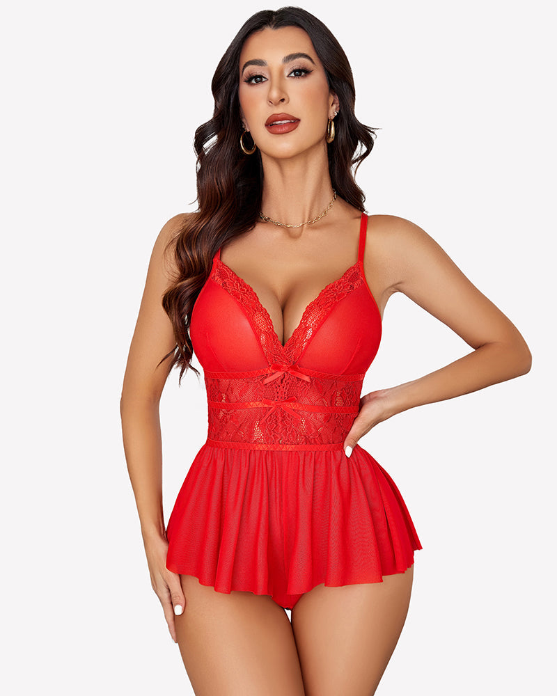 Lace Bodysuit V Neck Mesh Sleepwear