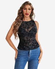 Mesh Tank Sleeveless Boat Neck Y2k Top