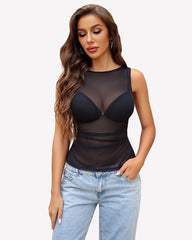 Mesh Tank Sleeveless Boat Neck Y2k Top