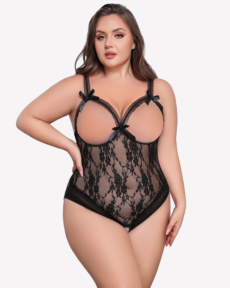 Plus Size Crotchless Exotic Lace Teddies