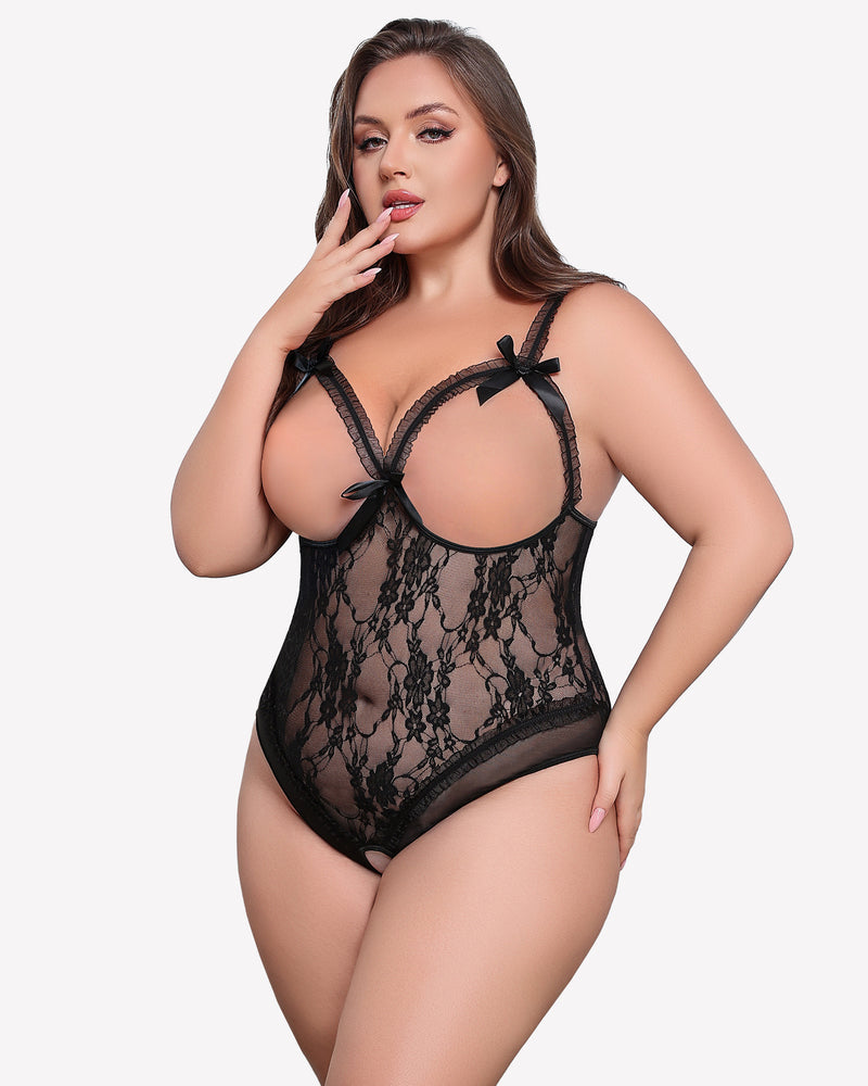Plus Size Crotchless Exotic Lace Teddies