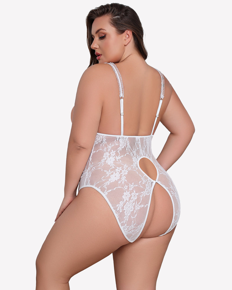 Plus Size Crotchless Exotic Lace Teddies